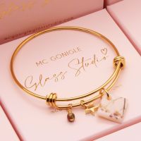 Peach Glass Tile  On a 14K Gold Plated Bangle