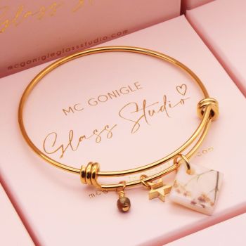 Peach Glass Tile  On a 14K Gold Plated Bangle