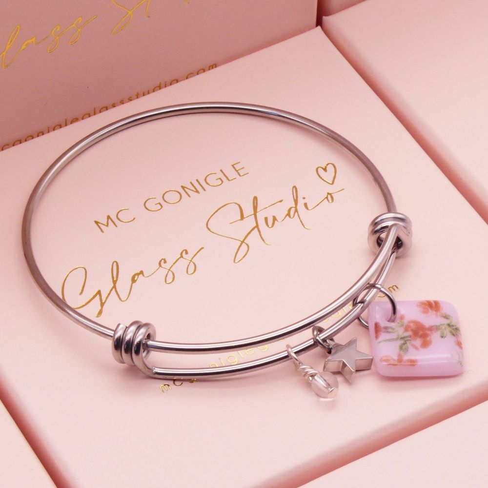 Pink Tile On a Silver Plated Bangle #2