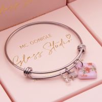 Pink Tile  On a Silver Plated Bangle #2