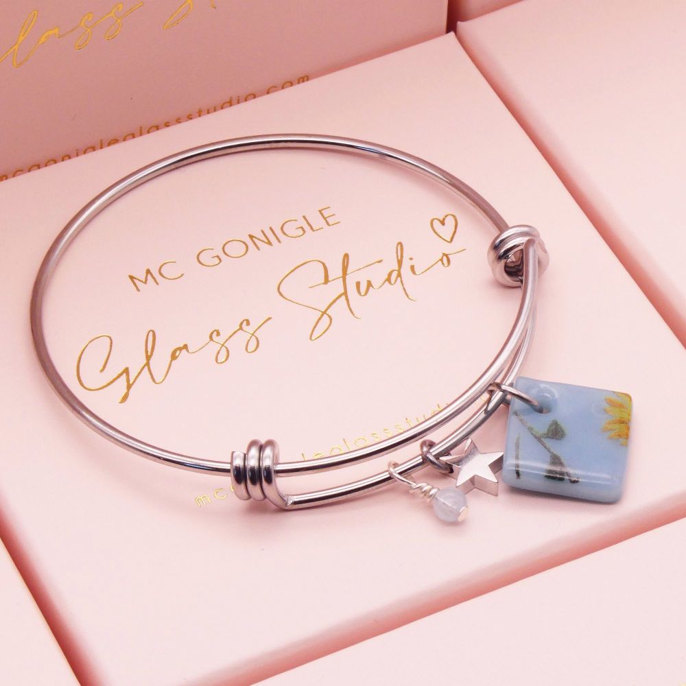Sky blue Tile On a Silver Plated Bangle #1