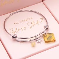 Amber Tile  On a Silver Plated Bangle