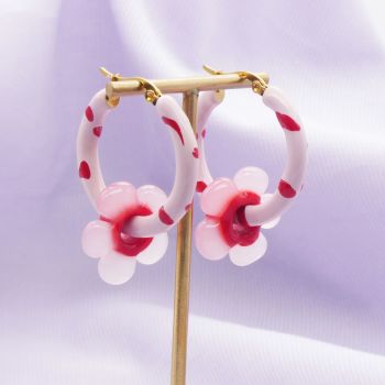 Red and pink Retro Hoop earrings