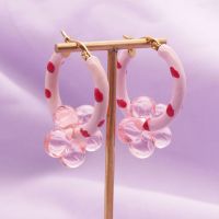 Peach, Red and pink Retro Hoop earrings