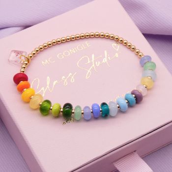 Multicoloured glass beads on a Gold Filled bracelet