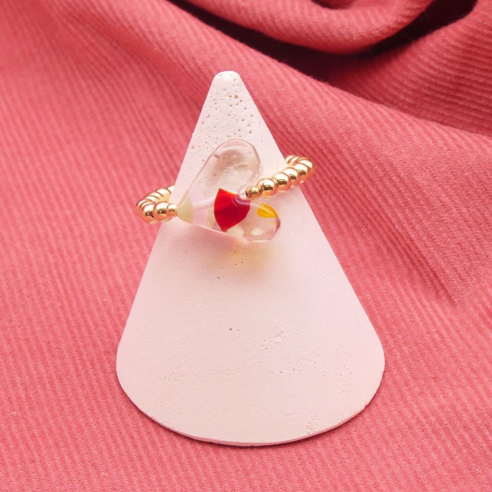 'Poppy' Glass Heart Gold Ring - Large