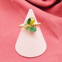 Green Glass Heart Gold Ring - Large