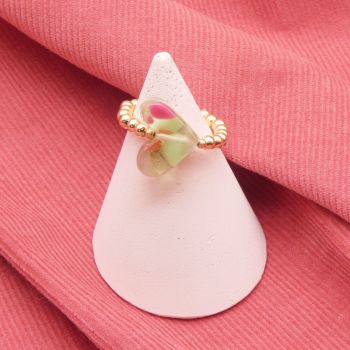 Pastel Glass Heart Ring on gold - Medium