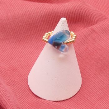 Blue Glass Heart Ring on gold - Small