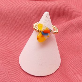 Sherbert Glass Heart Ring on gold - Small