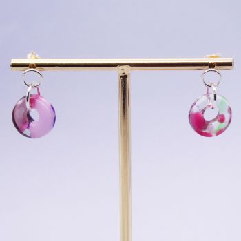 Small Geo Circle drop earrings-Pink and Purple
