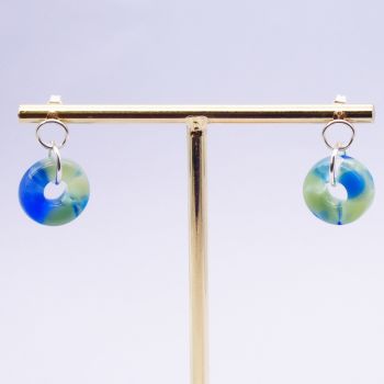 Small Geo Circle drop earrings- Blue and Green