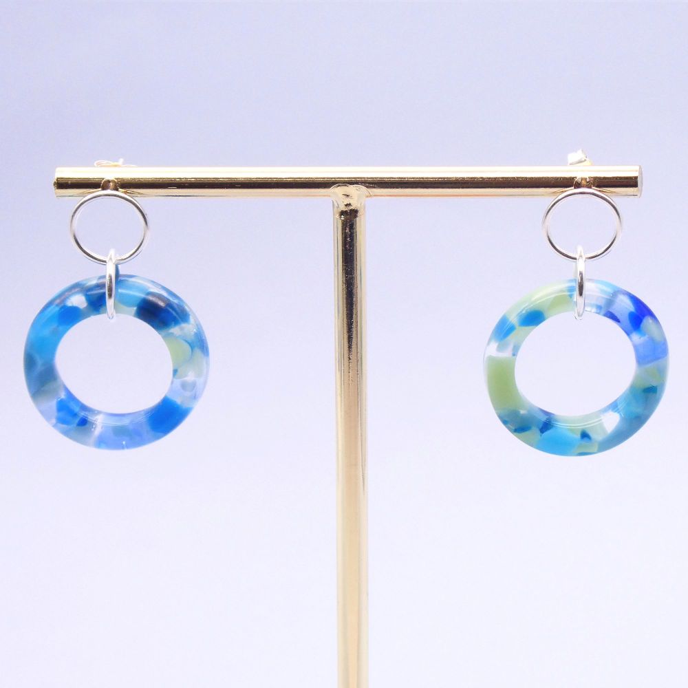 Medium Geo Circle drop earrings- Azure