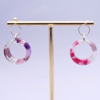 Medium Geo Circle drop earrings- Pink and purple