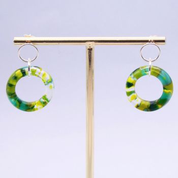 Medium Geo Circle drop earrings- Green