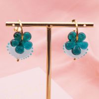 Seagreen Glass Flowers and hearts on gold filled hoops- can be worn 4 ways