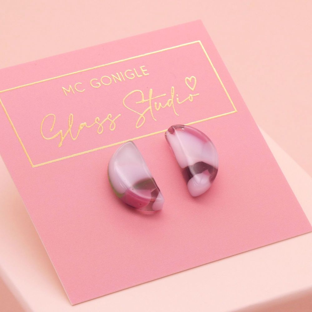 Large Pink half moon studs