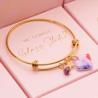 Pink Glass Tile  On a 14K Gold Plated Bangle