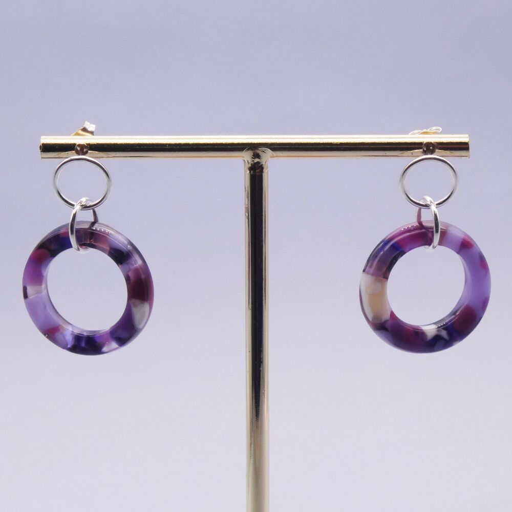 Medium Geo Circle drop earrings- plum and lilac