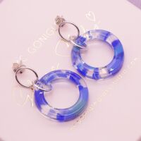 Medium Geo Circle drop earrings- Blues