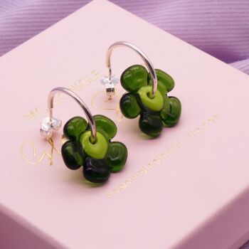 Green Glass Flower Hoops