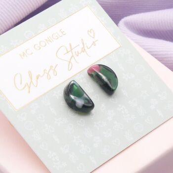 Green and Pink geo circle studs