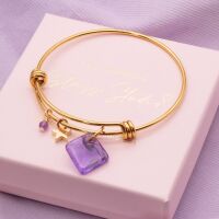 Lavender glass Tile  On a 14K Gold Plated Bangle