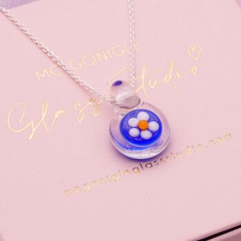 Glass Signet Necklace: 'Blue Flower'