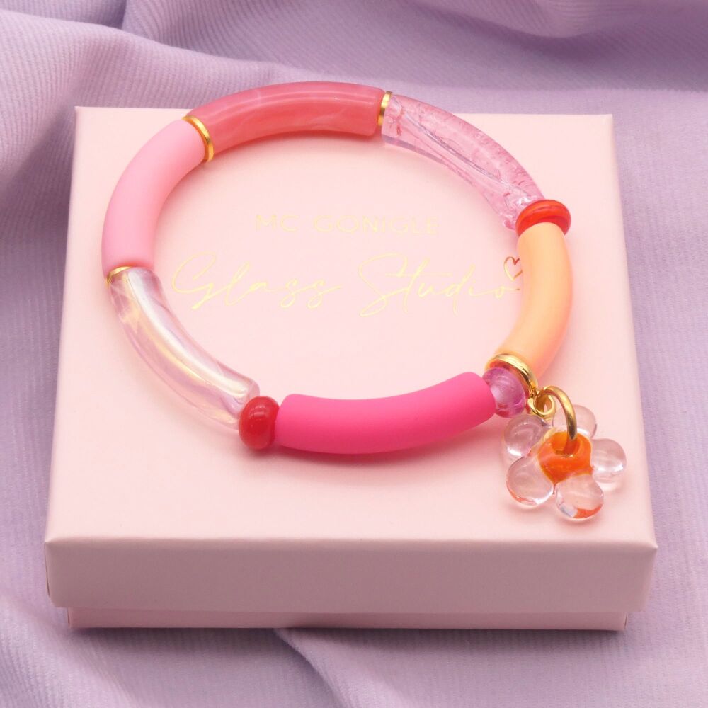 The PInk and orange Flower Tube Bracelet #1
