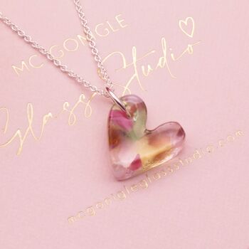 Pastel glass heart necklace on silver or gold filled