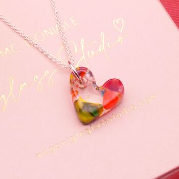 Multicoloured glass heart necklace on silver or gold filled