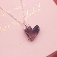 Purple glass heart necklace on silver or gold filled chain