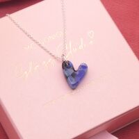 Blue glass heart necklace on silver or gold filled chain #2