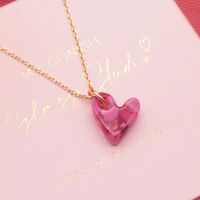 Pink and red glass heart necklace on a silver or gold filled chain