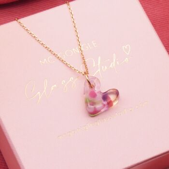 Pastel #2 glass heart necklace on a silver or gold filled chain