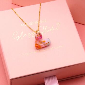 Pastel bright glass heart on a gold filled chain