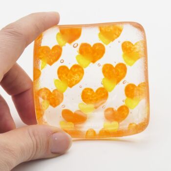 orange and yellow hearts Tiny Fused glass bowl