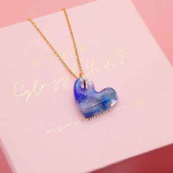 Azure glass heart on a gold filled chain