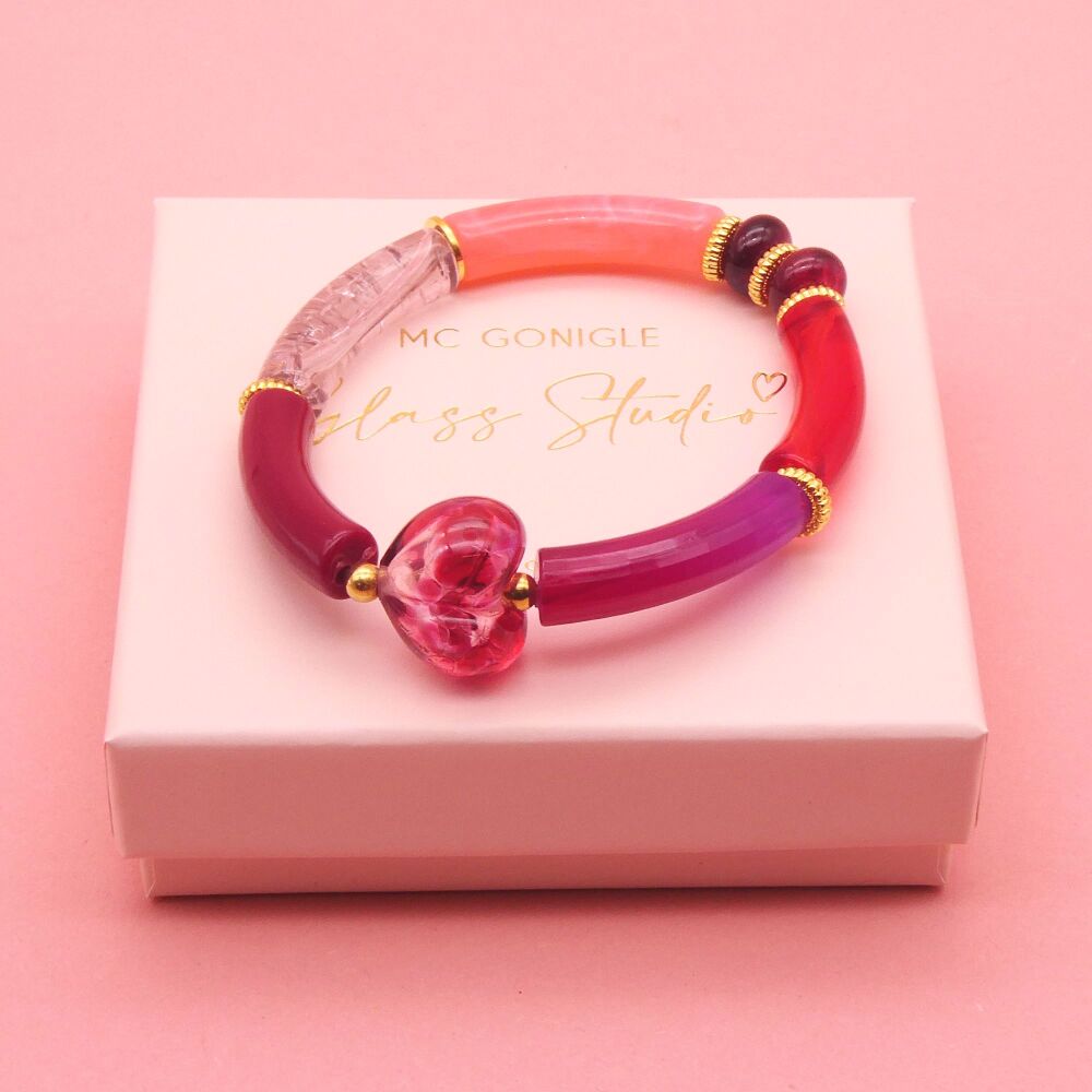 Ruby Heart Tube Bracelet