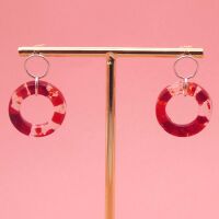 Red and clear Glass Geo Circle drop earrings