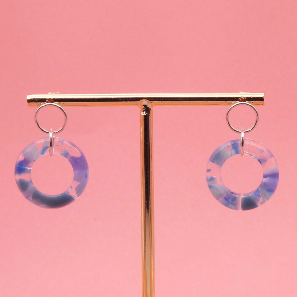 Blue and Turquoise Glass Geo Circle drop earrings
