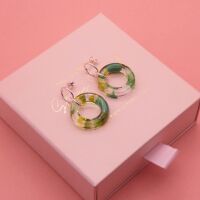 Green Glass Geo Circle drop earrings