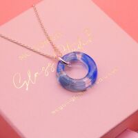 Blue and Turquoise Glass Geo Circle Necklace