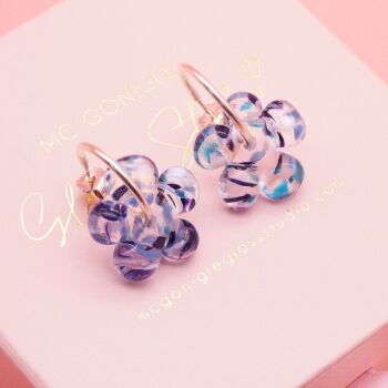 Blue Marble Flower Hoop earrings in Silver / Gold