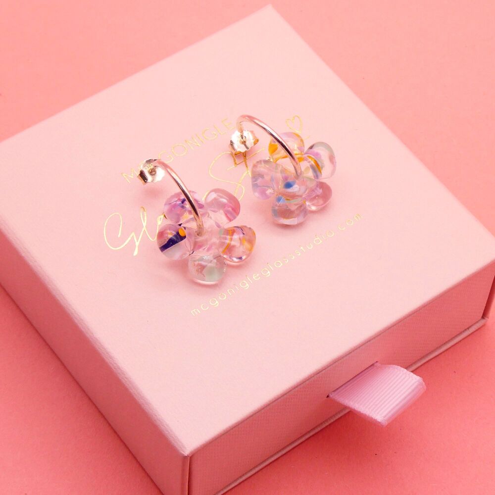 Multicoloured Marble Flower Hoop earrings in Silver / Gold