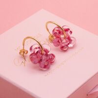 Red Marble Flower Hoop earrings in Silver / Gold