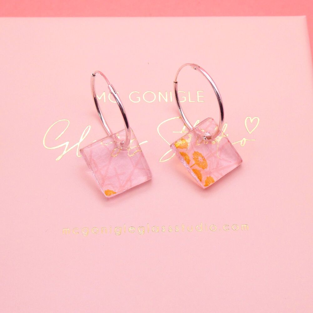 Light pink coral Floral Tile Earrings