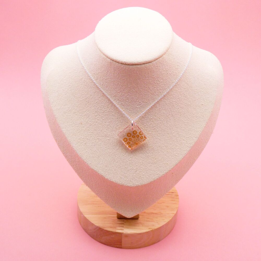 Light pink coral glass tile necklace