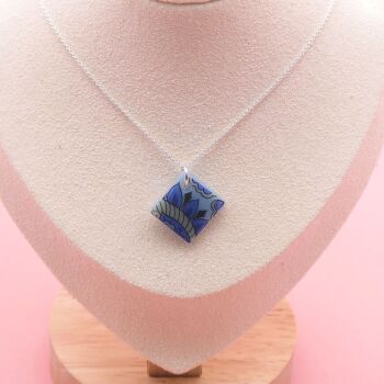 Blue Paisley glass tile necklace
