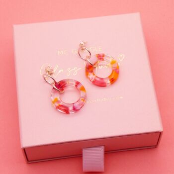 Pink and orange Glass Geo Circle drop earrings